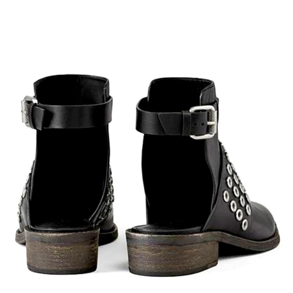 ALL SAINTS Bk Leather Yannis Open Back Ankle Boots Whimsygoth pirate women’s 5 - Picture 3 of 9